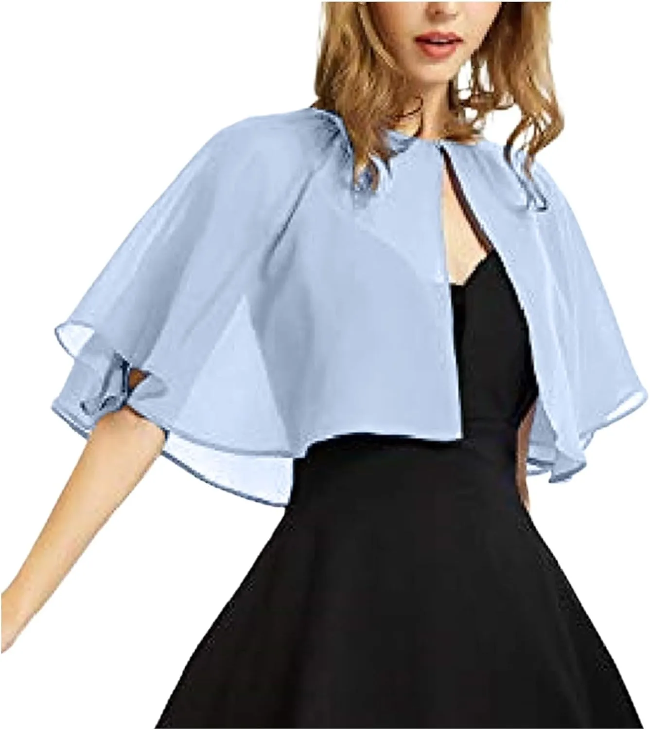 Women's Soft Chiffon Shawl Wraps for Evening Dress Wedding Cape Scarf with One Button See Through Cardigan Shawl