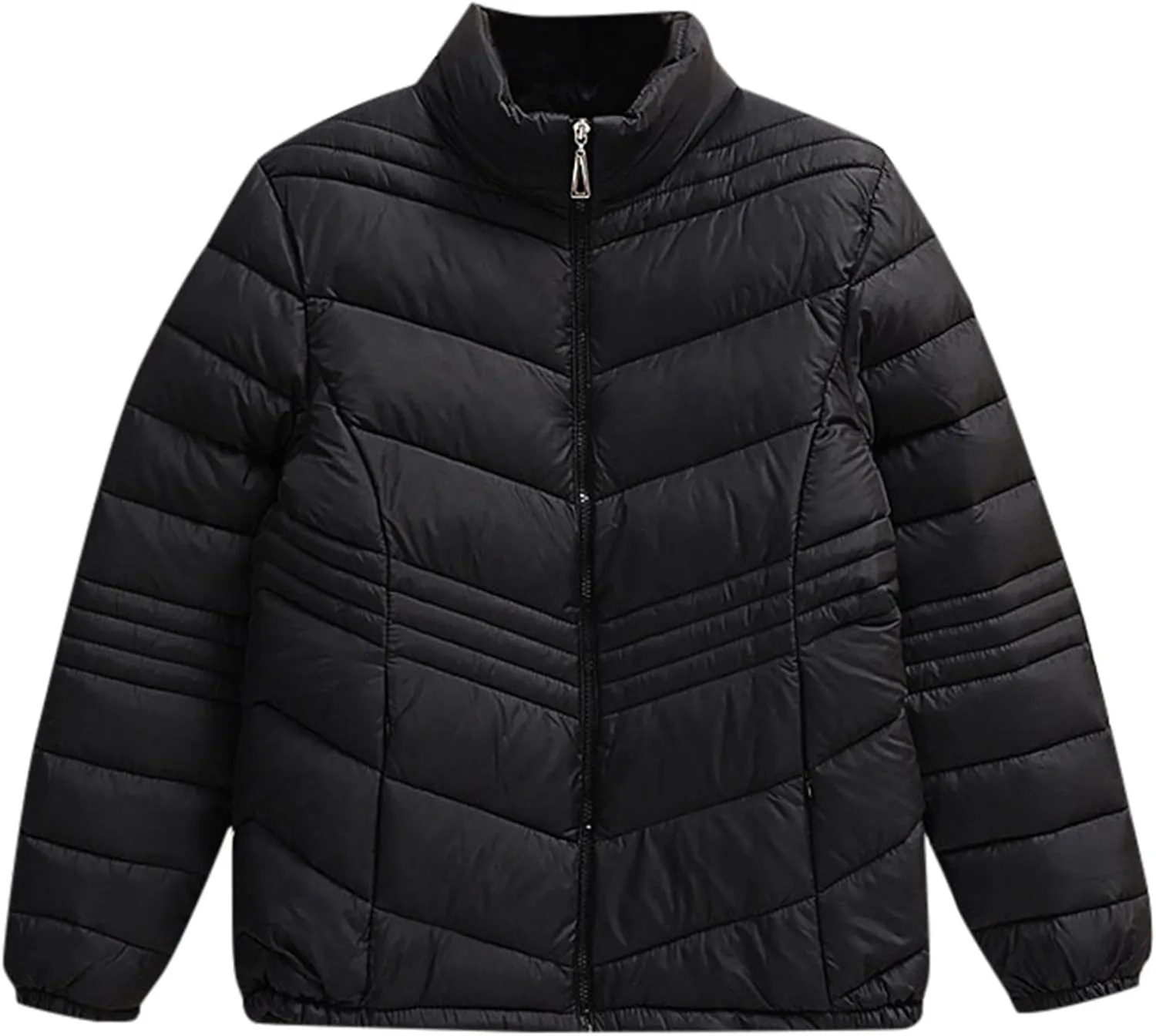 Women's Winter Casual Quilted Jackets Stand Collar Zip Up Short Down Puffer Jacket Padded Outerwear Coats with Pocket