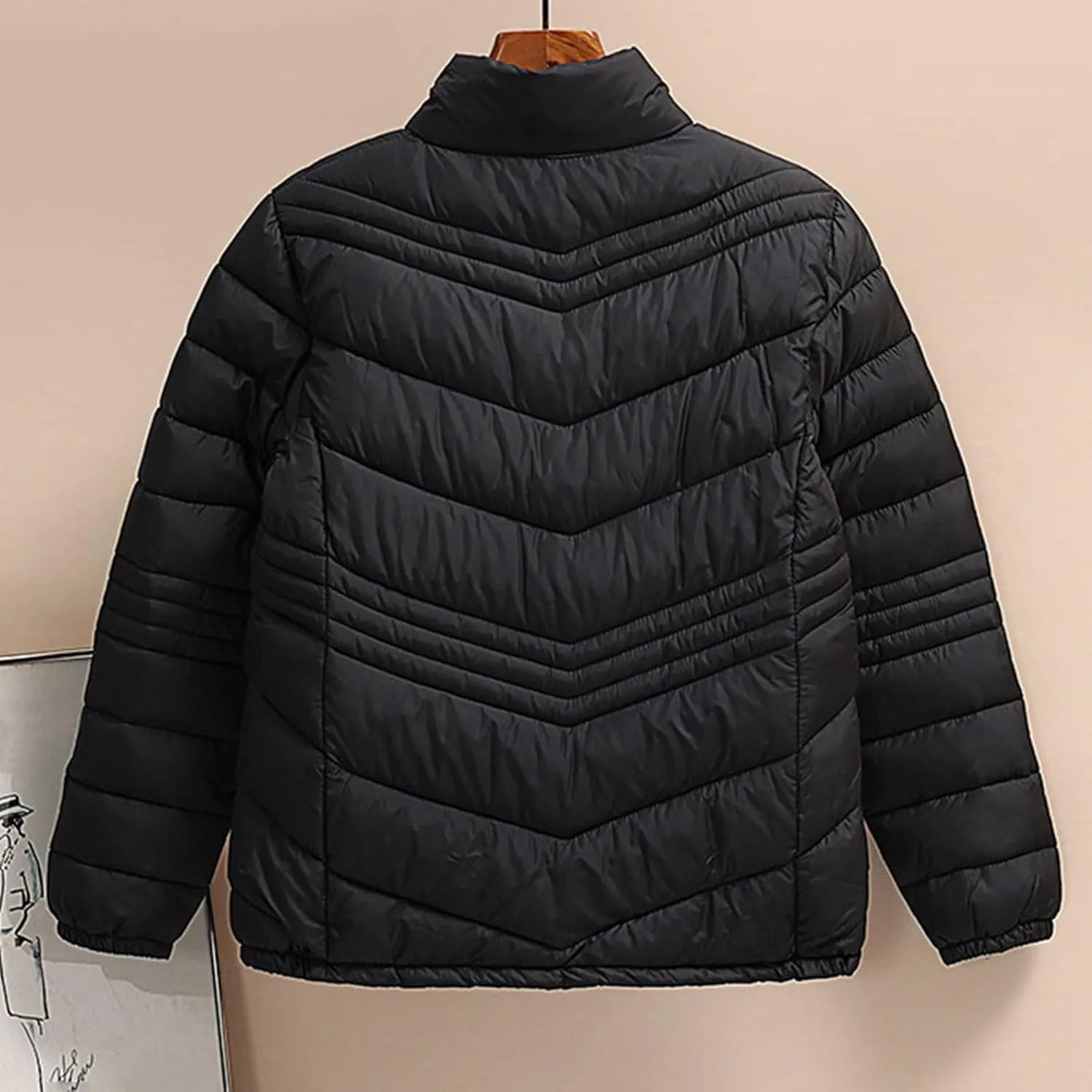 Women's Winter Casual Quilted Jackets Stand Collar Zip Up Short Down Puffer Jacket Padded Outerwear Coats with Pocket