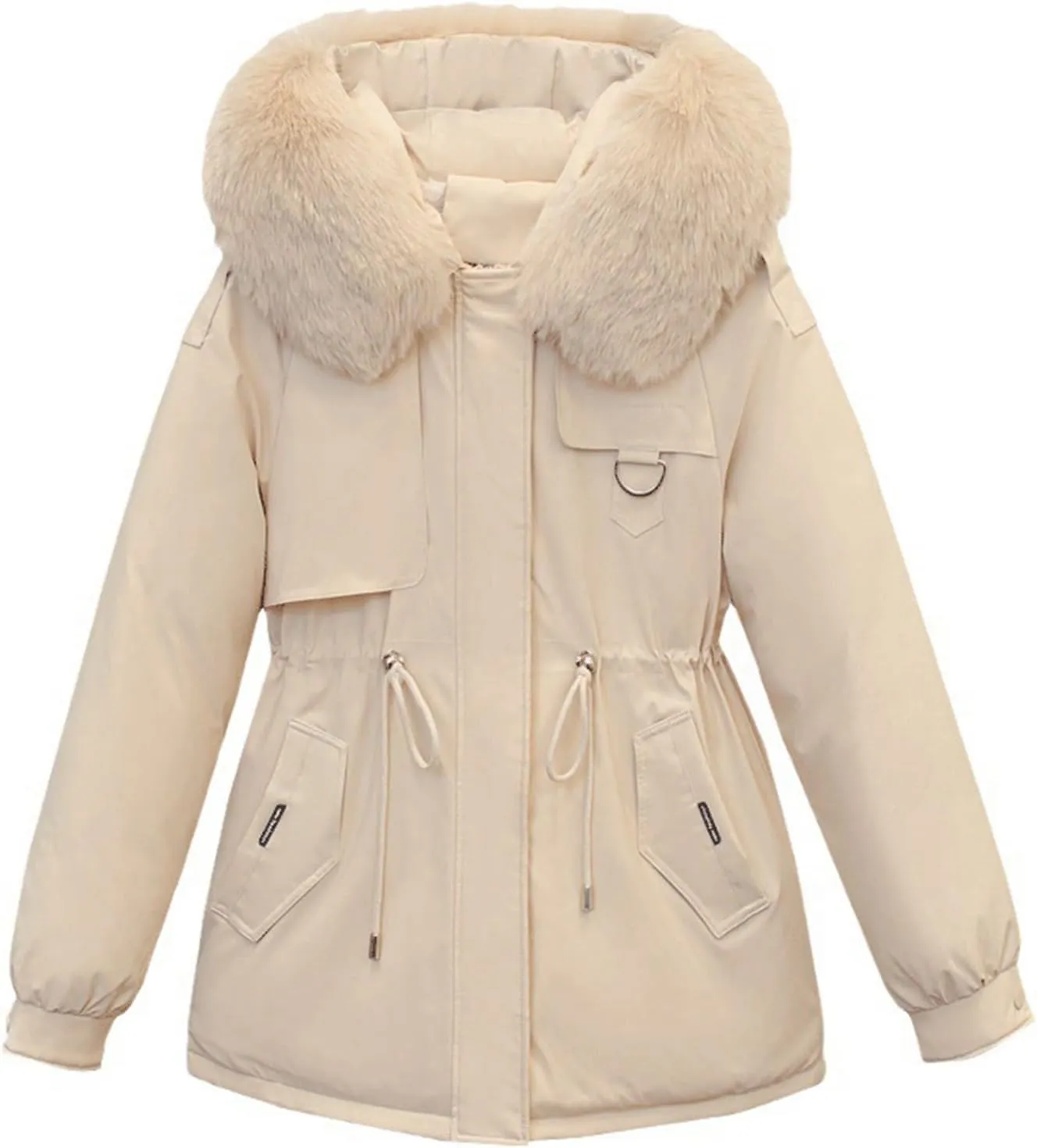 Women's Winter Thicken Puffer Coat Casual Warm Fleece Lined Down Jacket Faux Fur Hood Military Jacket Parka Travel