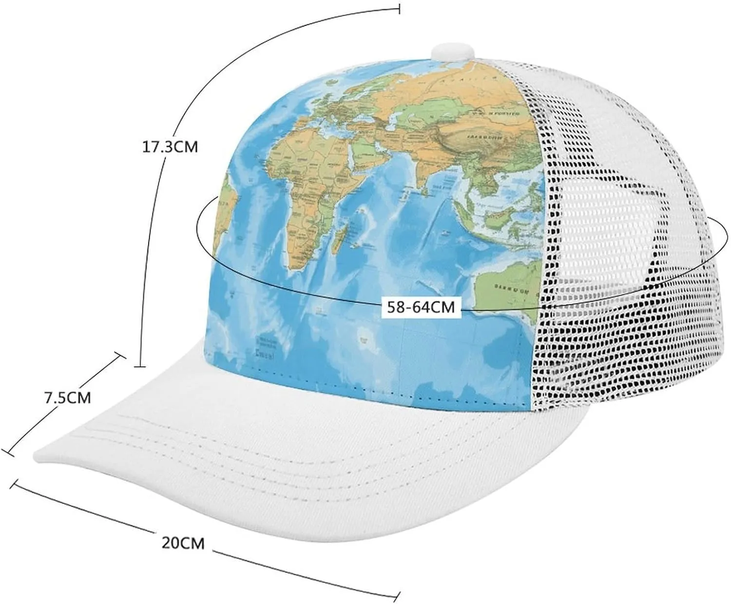 World Map Adult Baseball Cap Hollow Baseball Hat Sun Visor Hat Adjustable Golf Hat for Men Women
