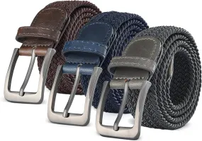 Woven Elastic Braided Belt For Men - Fabric Stretch Casual Belt- 3 Pack